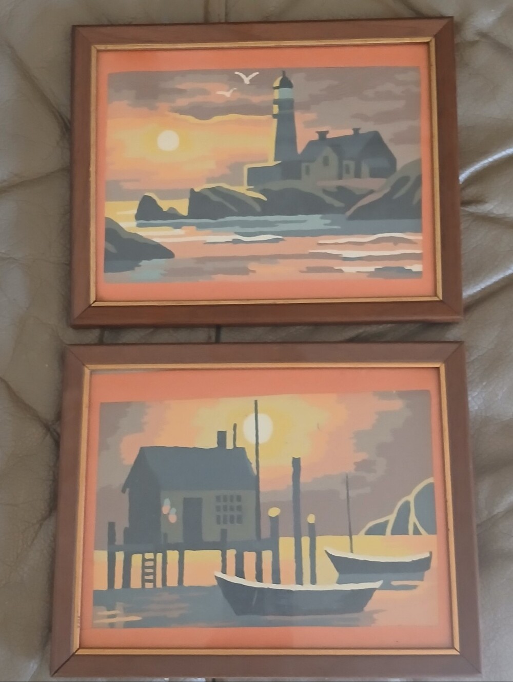 Vintage 1950s - 1960s Coastal Sunset Framed Art Prints - Set of 2